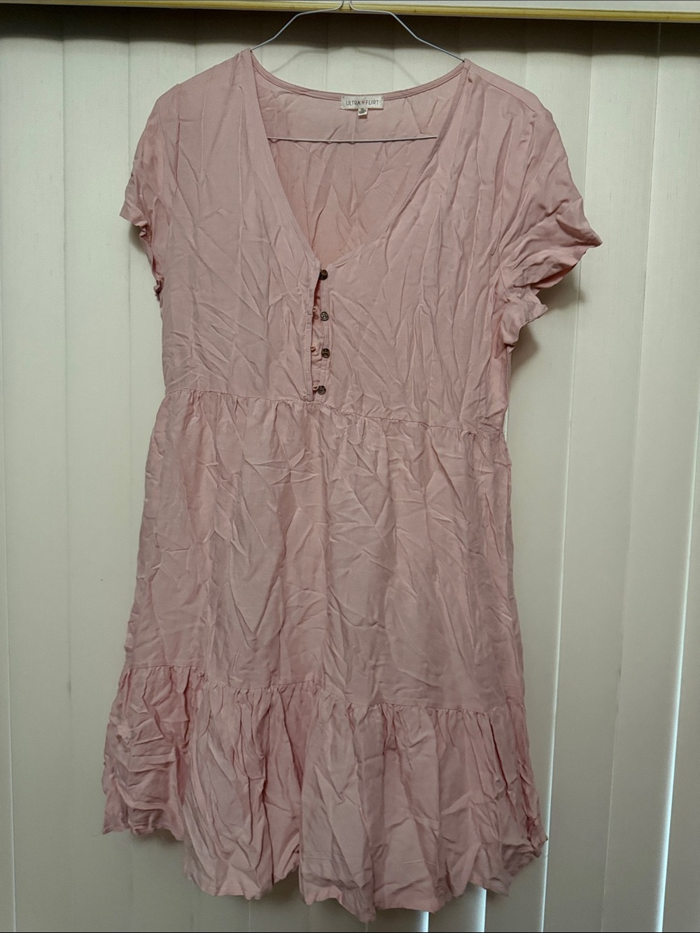 Light Pink V-Neck Short Sleeve Tiered Dress
